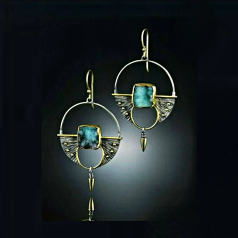 Винтажные золотые серьги капли с зеленым камнем женские модные Висячие висячие