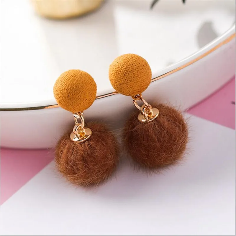 Korean cute fresh girl hearts buttons hair balls earrings geometric B | Украшения и аксессуары