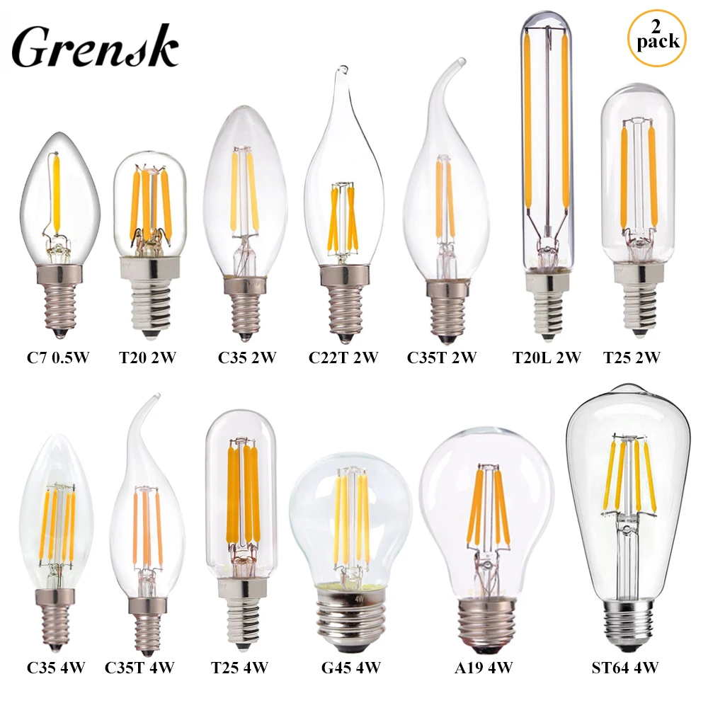 Диммисветодиодный светодиодная лампочка Grensk E27 E14 C22T C35 T25 G45 G80 G95 G125 ST64 A19 2 Вт 4 6 8 10