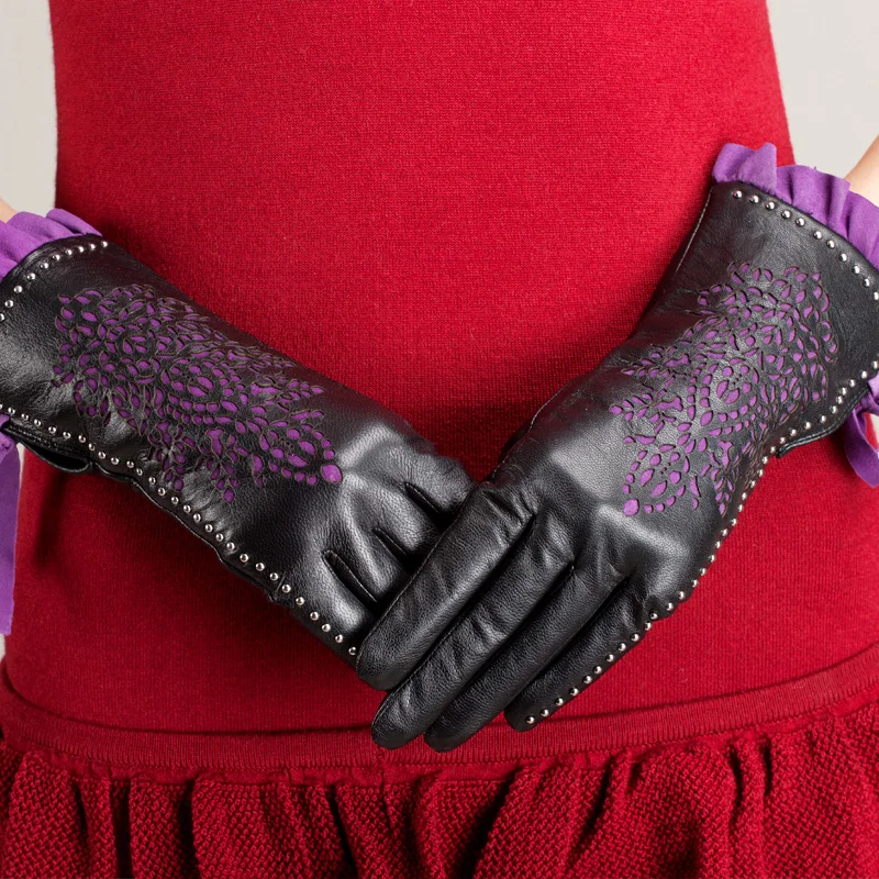 Бесплатная доставка модные осенне зимние женские перчатки кожаные из овчины