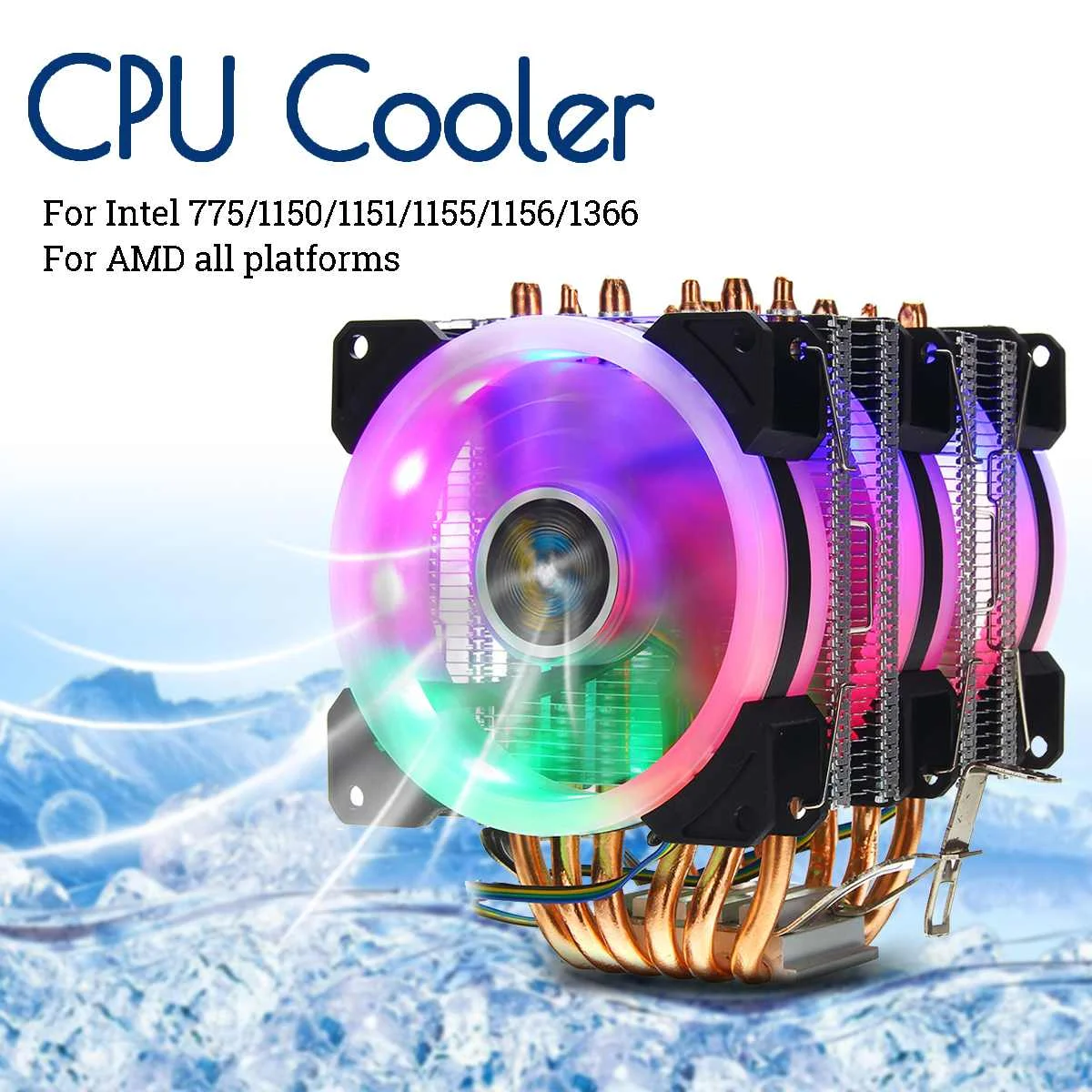 Процессор кулер 6 тепловые трубки RGB светодиодный вентилятор 4pin тихий охлаждения