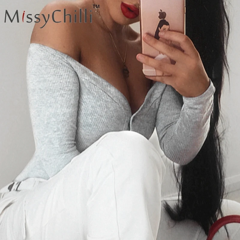 Женский облегающий боди MissyChilli белый с открытыми плечами и пуговицами цельный
