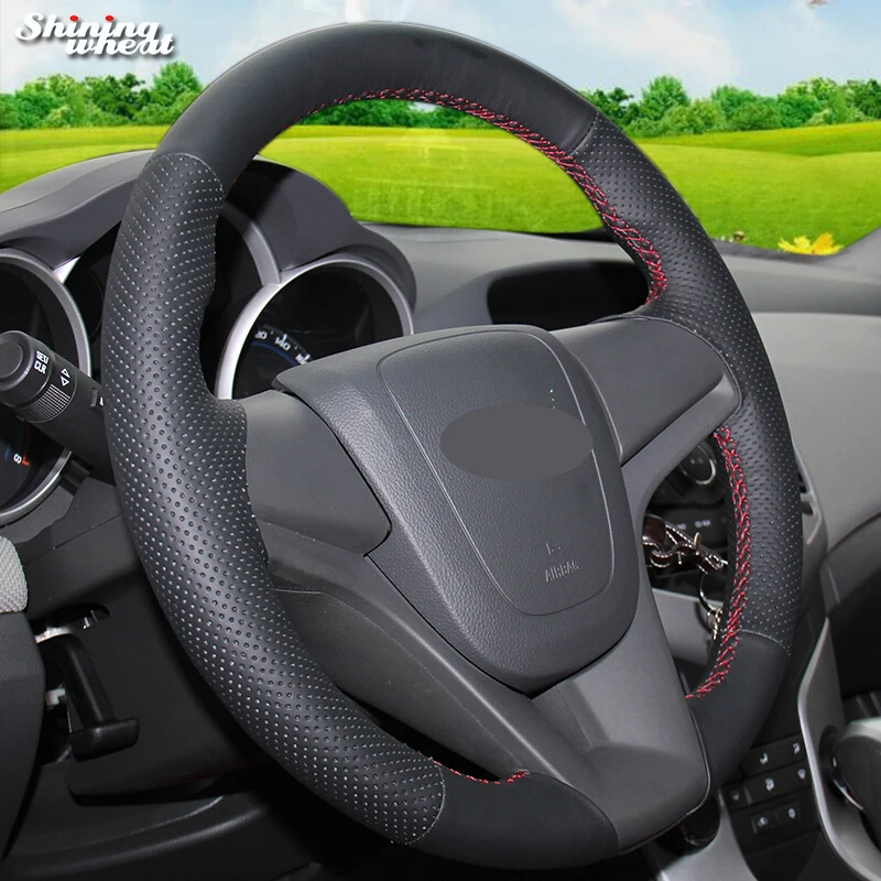 Блестящий черный чехол рулевого колеса автомобиля из натуральной кожи для Chevrolet