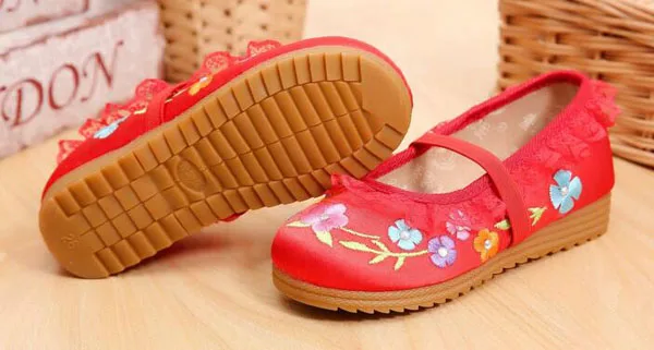 Обувь для девочек Мэри Джейн небольшой Цветочная вышивка кружево Китайская традиционная обувь принцессы в винтажном стиле обувь для танцев без каблука обувь для детей