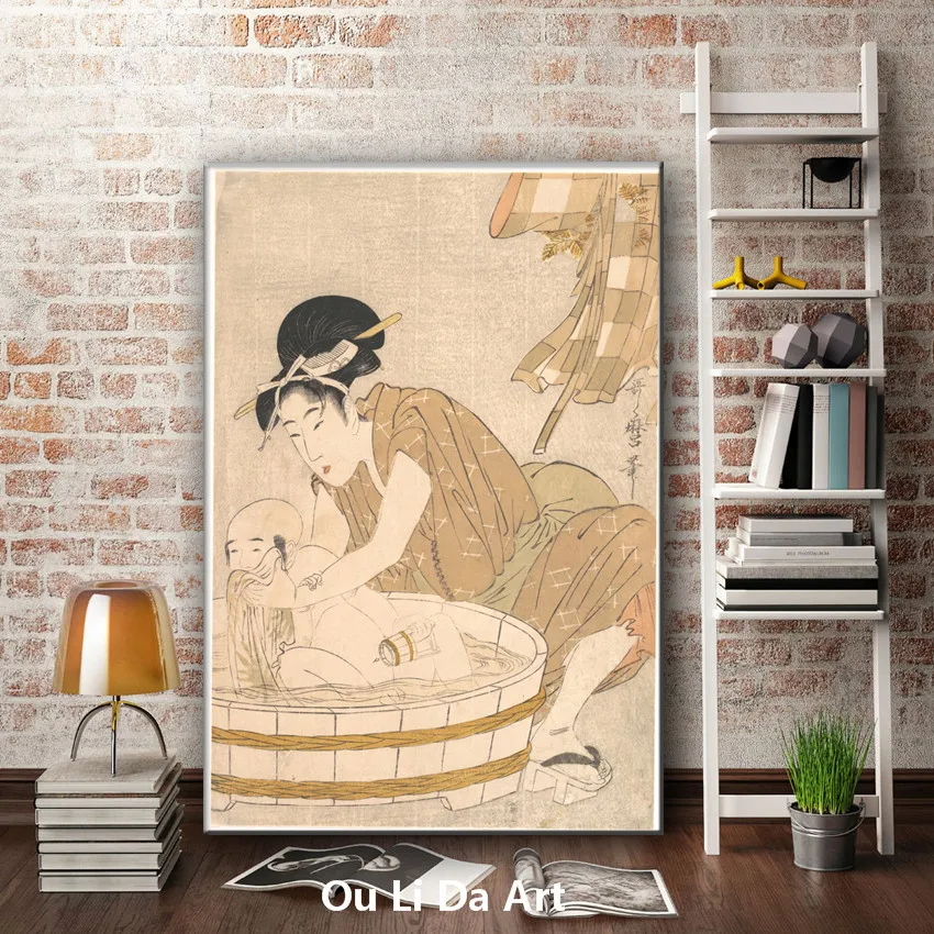 Классическое японское кимоно для женщин помогает детям купаться маслом холст