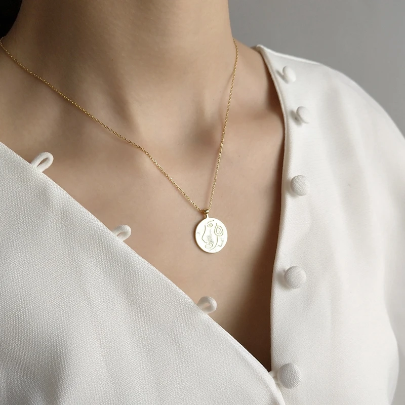 LouLeur, серебро 925 пробы, художественное абстрактное ожерелье с кулоном для лица, Золотое круглое модное дизайнерское ожерелье с фигуркой для женщин, хорошее ювелирное изделие