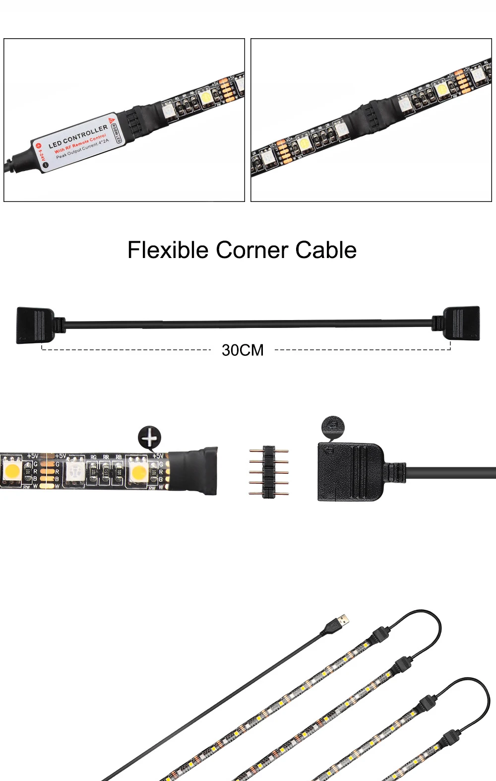 USB Светодиодная лента светильник 5050 RGBW RGBWW RF пульт дистанционного управления 50 см 1 м 2 м 3 м 4 м для ПК ТВ фоновый светильник ing гибкий светильник DC5V