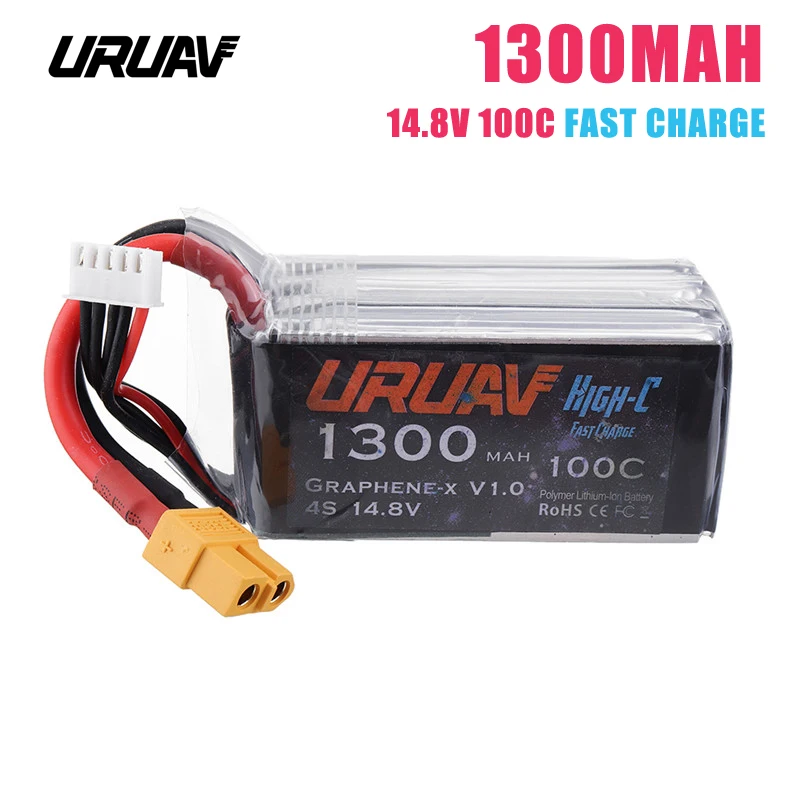 4 шт. URUAV Graphene-X Быстрая зарядка V1.0 4S 14 8 в 1300 мАч 100C Lipo батарея XT60 разъем для