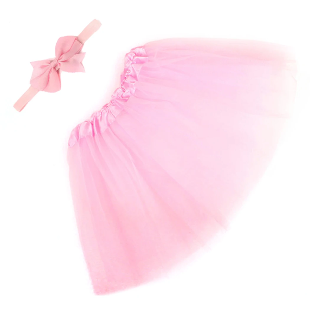 Baby Girl Skirts Newborn Mesh Tutu Skirts+Headwear Bowknot Baby Sets Christening Kid Clothes Photograph 1 Year Birthday Skirt - Цвет: Pink