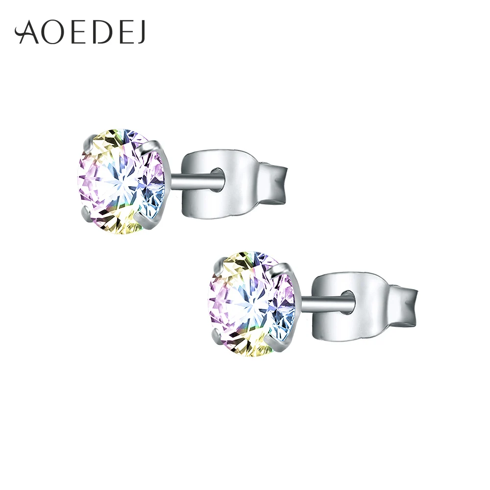 AOEDEJ 3-8 мм Золотая Звезда Серьги гвоздики из нержавеющей стали сережки со стразами розовые для женщин девушки сердце серьги цветные - Окраска металла: AB Round Silver