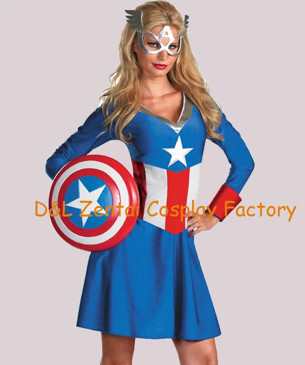 Бесплатная доставка DHL костюмы на Хэллоуин для женщин Капитан Америка нарядное