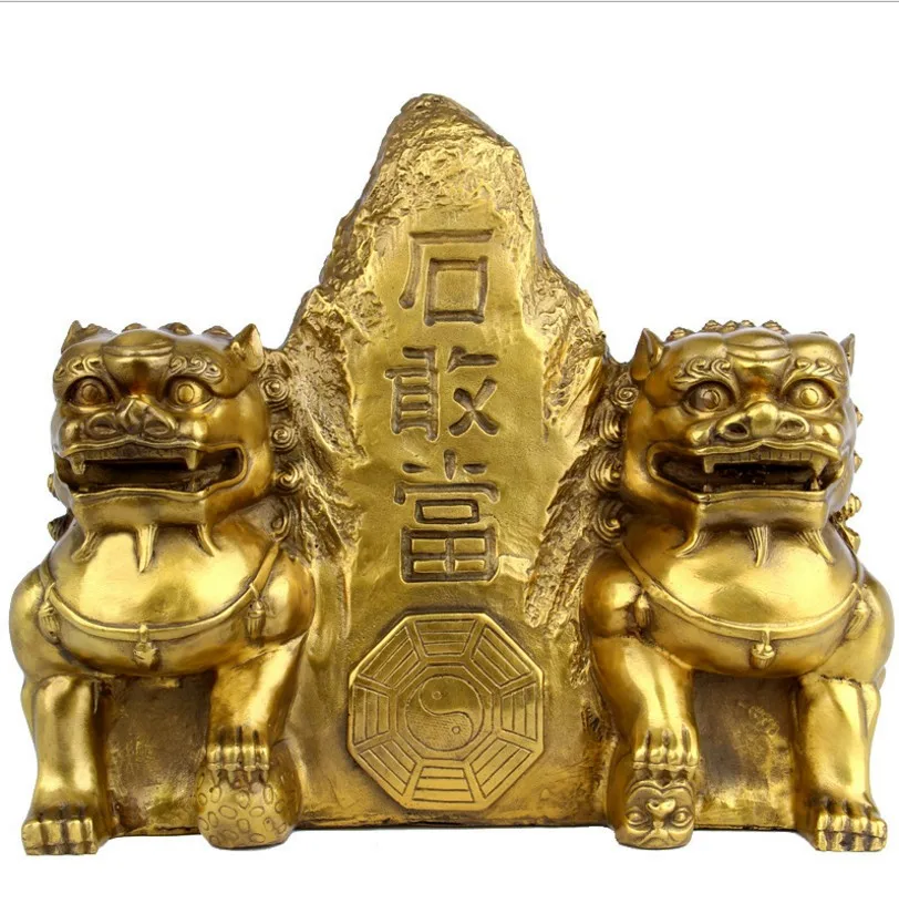 SUIRONG 403 + Taishan Shuangshi shigandang медные Львы защищают украшения фэн шуй|Статуи и