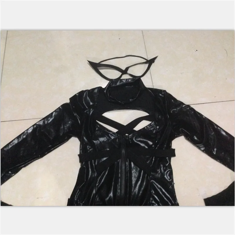 Новинка 2018 сексуальный костюм кошки длинный рукав черный комбинезон кожаная