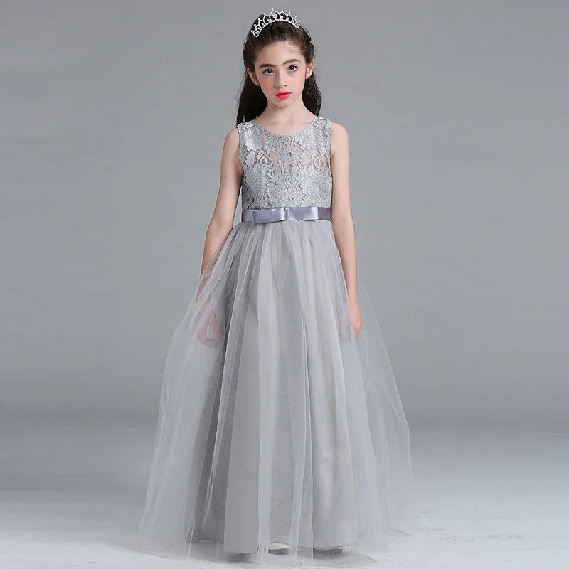 Retail Lace Chiffon Elegant High Quality Girls Evening Prom Dress With Belt Heart Neck Summer Wedding Lace006 | Детская одежда и