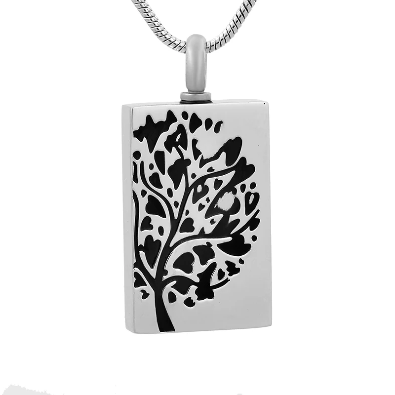

IJD9785 Tree of Life Engraved Memorial Ashes Urn Keepsake Jewelry Stainless Steel Square Cremation Ashes Holder Necklace