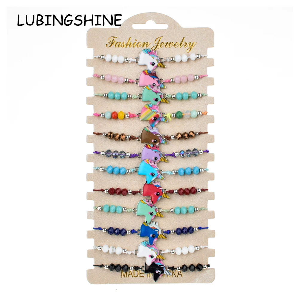 Boho 12 шт./компл. Единорог Подвески плетеный браслет Для женщин детей с украшением в виде кристаллов бисера Эмаль Multi Регулируемый Rope Chain, Йога браслет на ногу ювелирные изделия