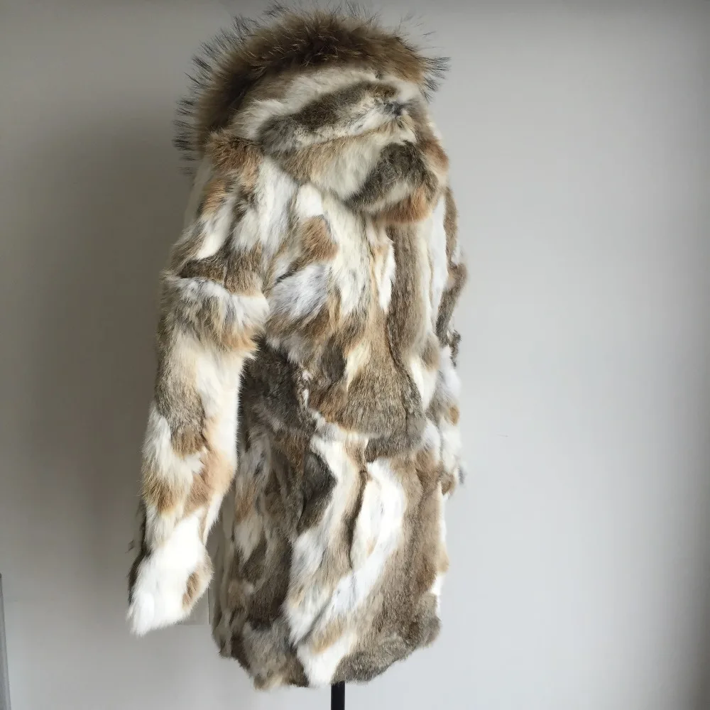 Новинка, женская шуба из натурального кролика с воротником из меха енота, женская дизайнерская теплая зимняя куртка TP141