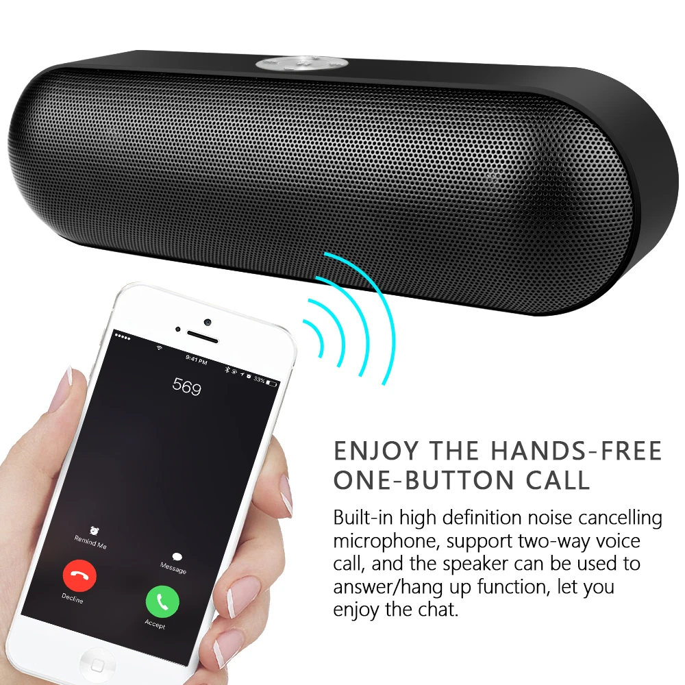 TOPROAD Беспроводной Bluetooth стереоколонка MP3 плеер с микрофоном Поддержка TF AUX FM радио