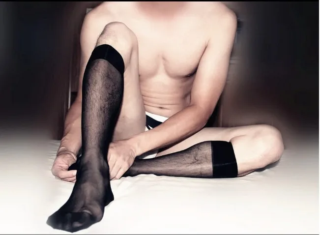 

Black Male Suit Sexy silk Socks Sheer Mens Formal Socks Best quality Transparent men socks