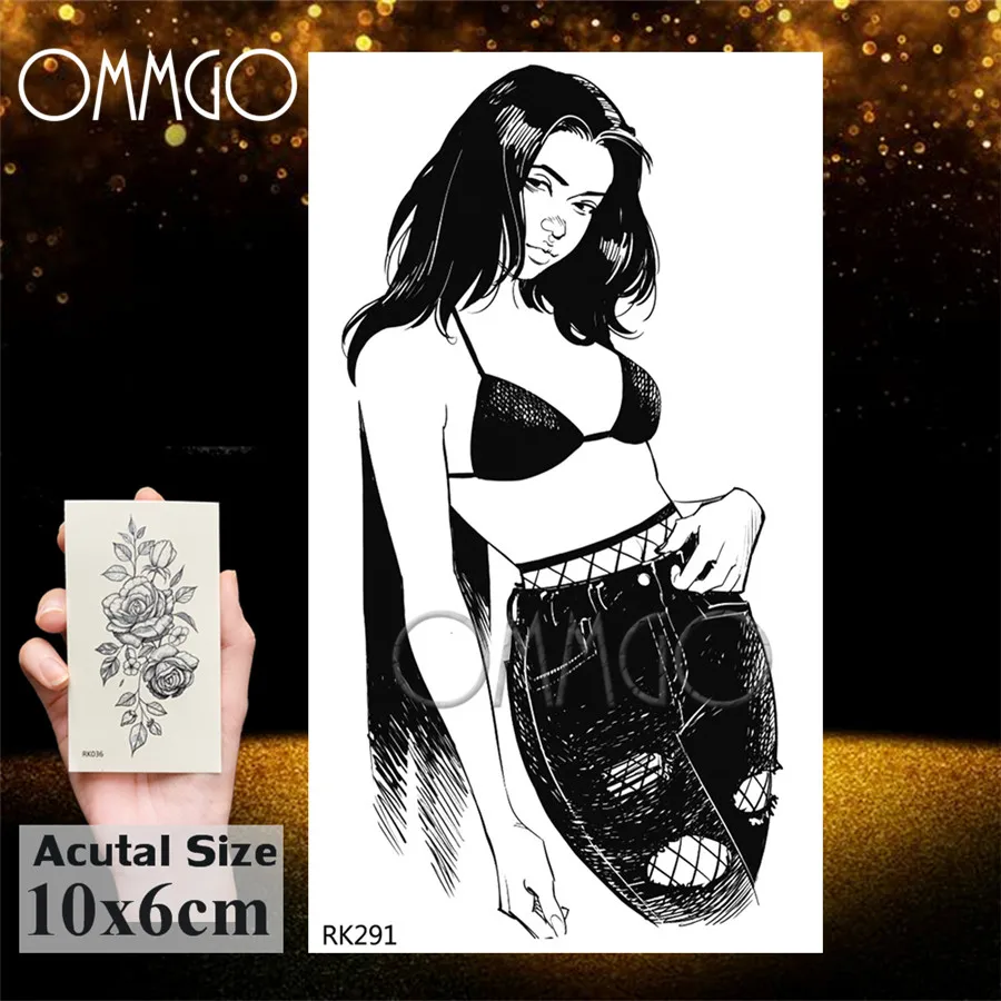 ORK291 OMMGO нож сексуальная девушка Горячая маленькая временная татуировка наклейка дым поддельные татуировки пистолет боди-арт рука наручные татуировки на заказ для женщин и мужчин - Цвет: ORK291
