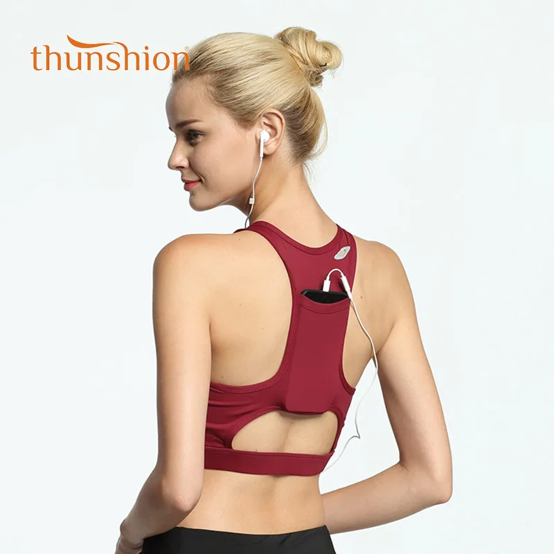 

Thunshion Womens Fitness Bra With Pocket Yoga Wireless Bra Sexy Breathable Top Gym Sportwear Cross Straps Sports Bra For Women