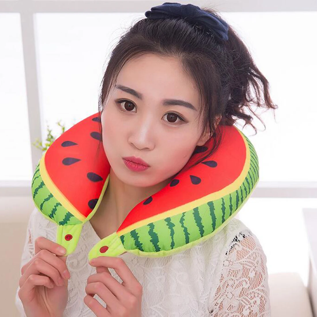 Дорожная U-образная подушка с принтом фруктов для шеи из пены эффектом памяти