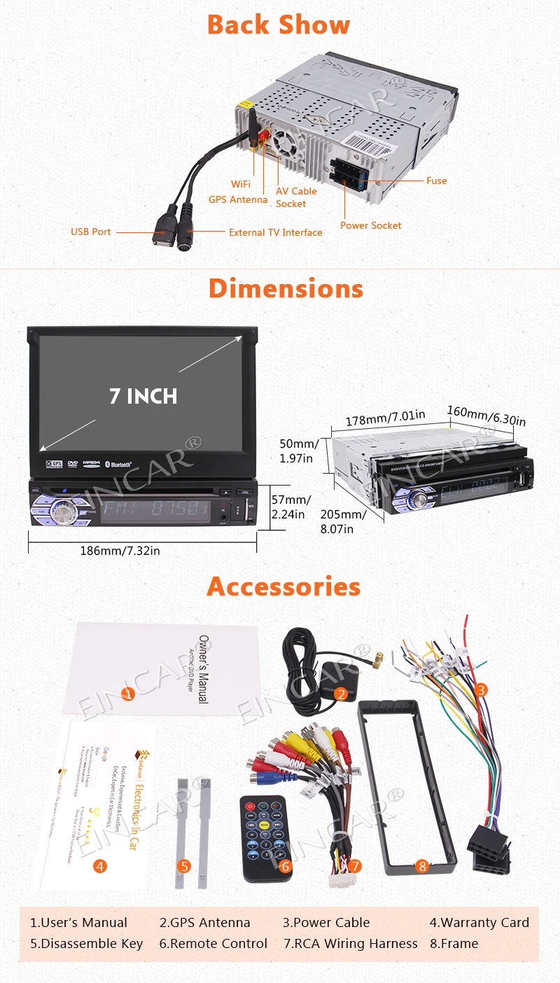 7 дюймовая Съемная панель с сенсорным экраном для автомобиля gps dvd cd