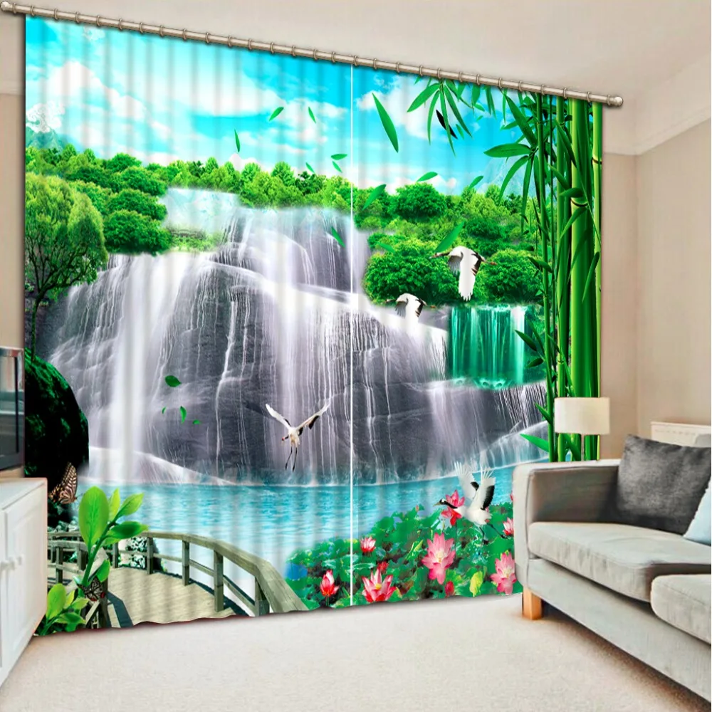 

customize 3d curtains in the living room Waterfall scenery 3d curtains blackout kitchen window curtains