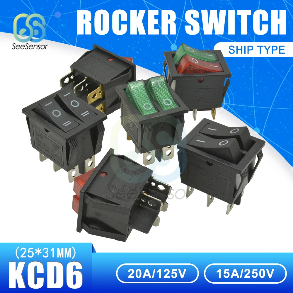 

KCD6 Rocker Switch Boat Power Switch 15A 250V 20A 125V ON-OFF 2 Position 4 Pins / 6 Pins