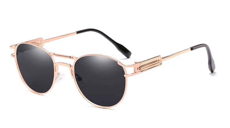Rose gold w black LEIDISEN мужские солнцезащитные очки в стиле стимпанк Для женщин, фирменный дизайн, зеркальные линзы, винтажные Ретро очки овальные солнцезащитные очки высокого качества с UV400 - Цвет линз: Rose gold w black