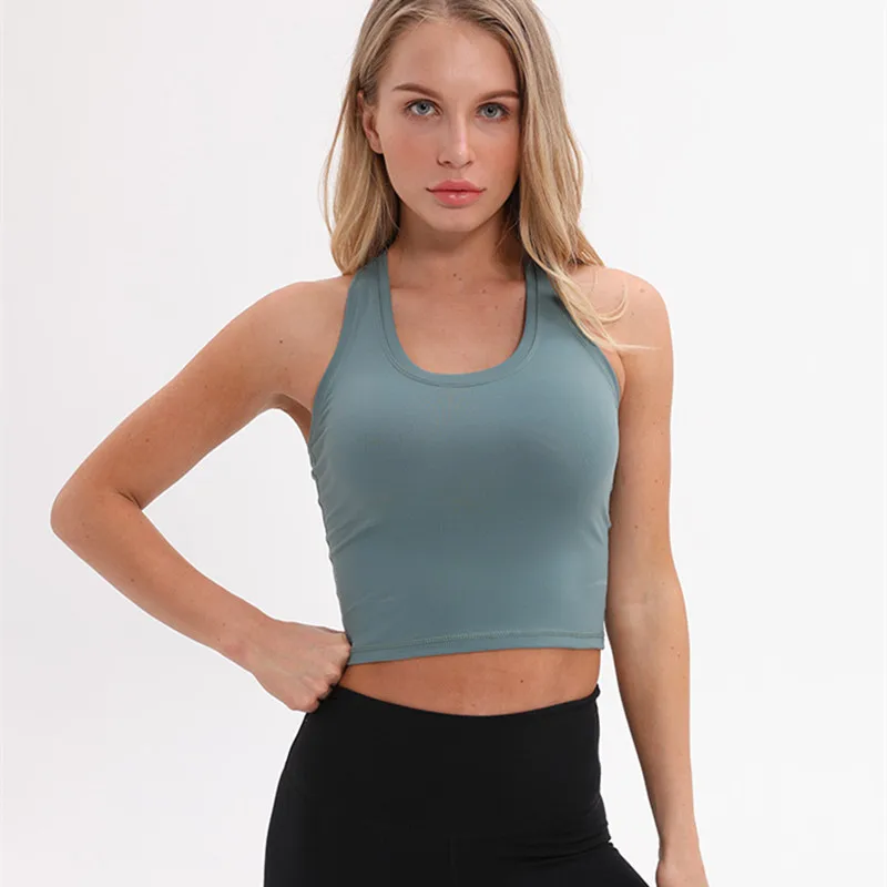 Yoga Vest Women's Sleeveless Running Fitness T Shirts Sexy Crop Top Workout Quick-Dry Yoga Tank Tops Elastic Tight Gym Vest - Цвет: Зеленый