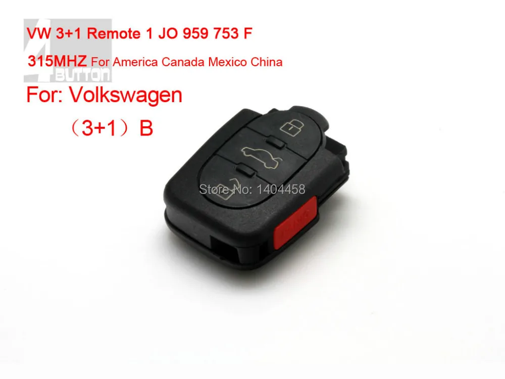 

Auto Remote 1 JO 959 753 F 315Mhz For VW (3+1)button free shipping