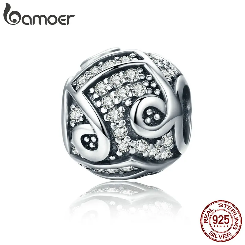 BAMOER подлинный 925 пробы серебряный шарм музыкальная Мелодия ноты AAA циркон бусины подходят браслет и браслеты DIY Ювелирные изделия SCC608