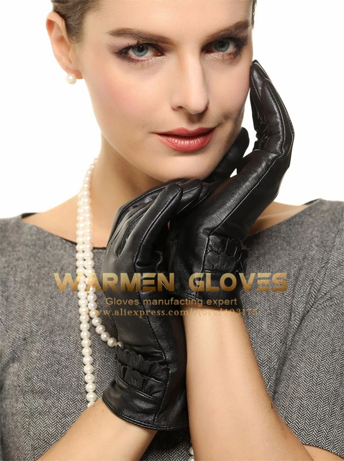 WARMEN Классические Женщины Натуральной Овчины Кожаные Перчатки Мягкая подкладка