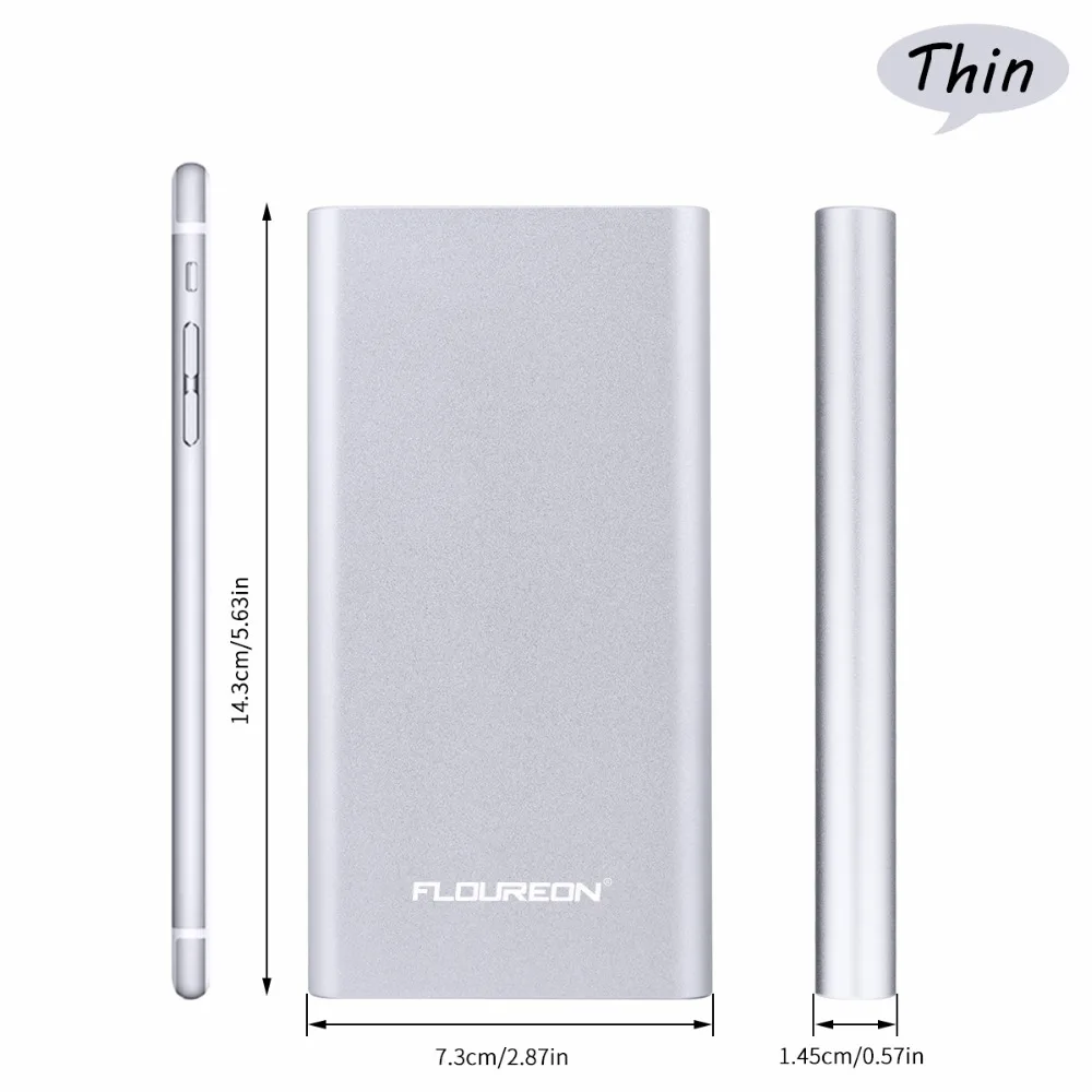 Floureon power Bank 12000 мАч 2GN-C 3A выход Dual usb type C освещение внешнее зарядное устройство для iPhone X iPad смартфонов