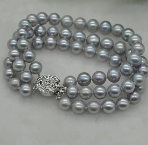 Продажа ювелирных изделий &gt&gt&gt Изящные 3 ряда серый пресноводный жемчуг цвет