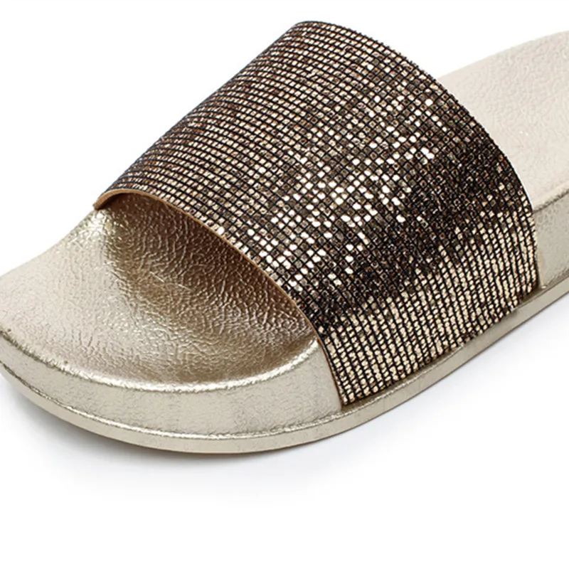 Cheelon Обуви 2017 Женщин Летом Плоским Тапочки Повседневная Слайды Открытый Bling