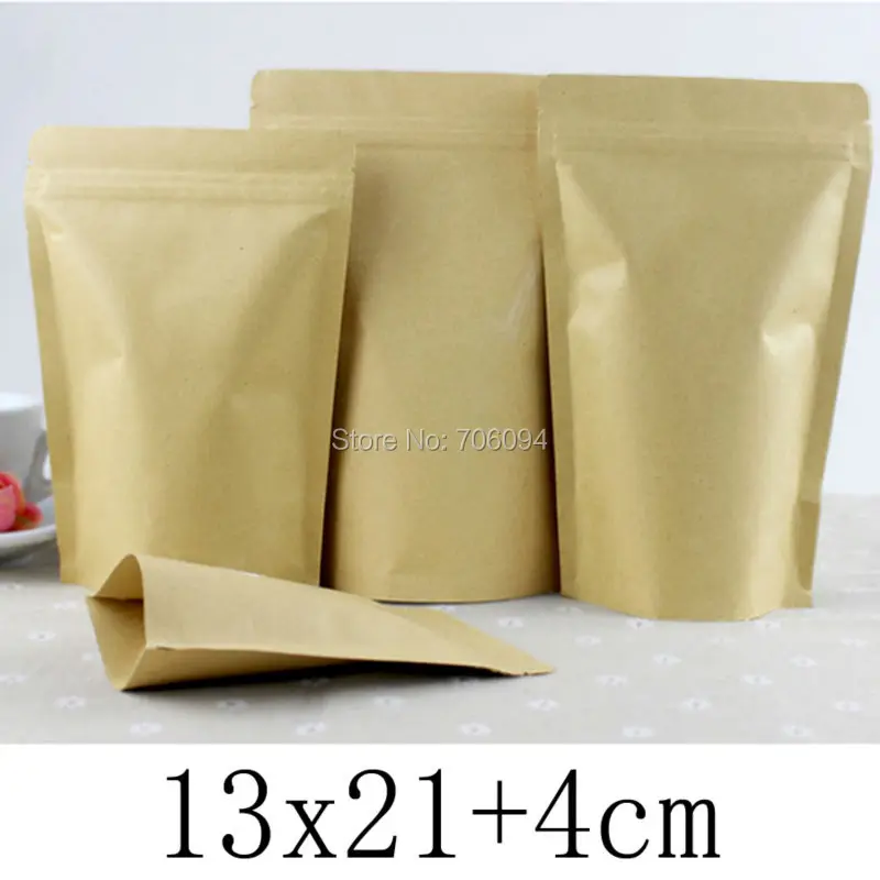 

13*21 + 4 см, 200 шт./лот, 28mic. Стоячий крафт-бумажный мешок, молния/ziplock крафт-мешок, крафт-бумага + сумка из алюминиевой фольги, Подарочный пакет на молнии