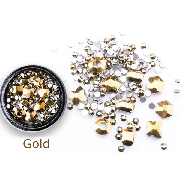 Gold Смешанные 3d-стразы для ногтей Стразы ювелирные изделия маленькие бусины разной формы камни для дизайна ногтей украшения в колесах аксессуары - Цвет: Gold