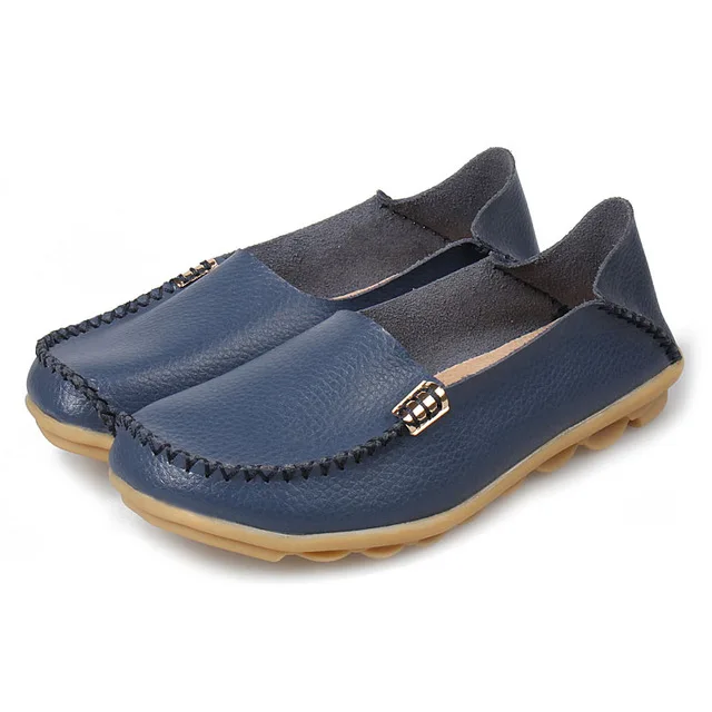 Navy blue Ceyaneao летом конфеты Цвета Женские туфли для повседневной носки из натуральной кожи Модная дышащая скольжения на горох массаж украшения из металла Туфли без каблуков - Цвет: Navy blue