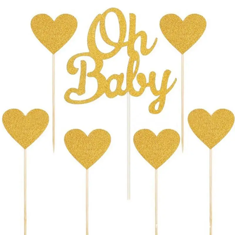 7 шт. торт Топпер блеск Oh Baby Love Сердце Форма Украшения для кексов пики капкейков