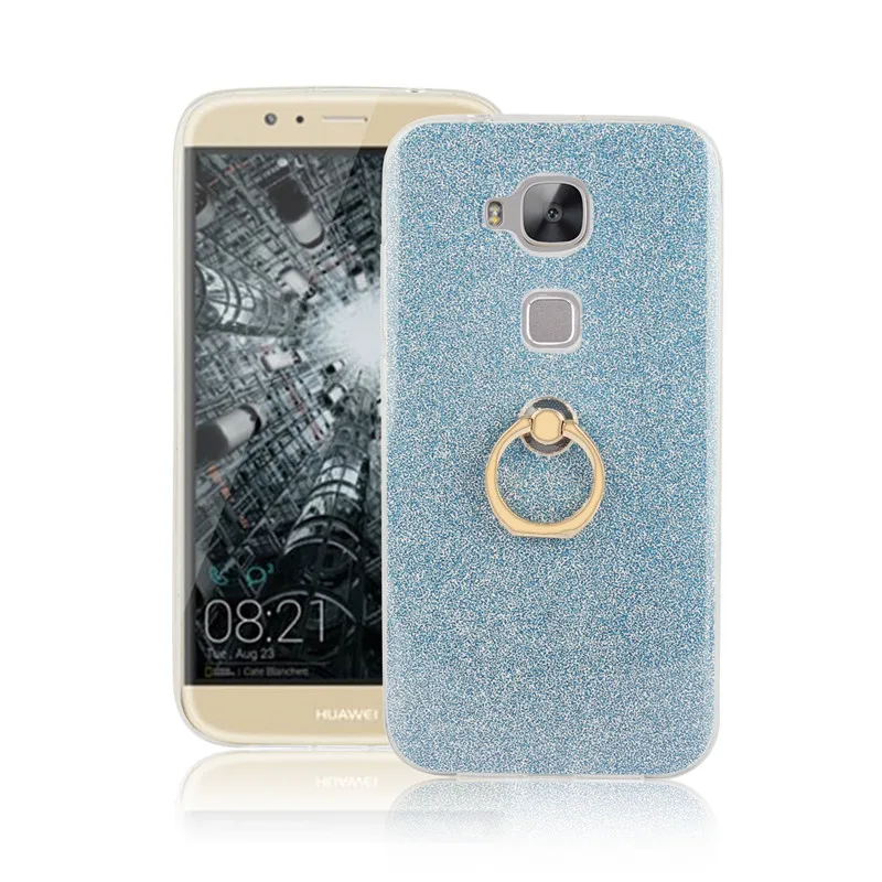 Силиконовый чехол с держателем для Huawei G8/G7 Plus прозрачный мягкий ТПУ блестящий