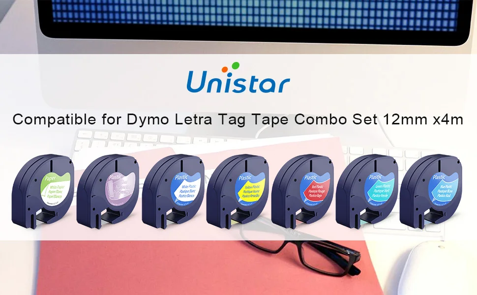Юнистар 7 пакет 91201 совместимый лента Dymo LetraTag 12 мм 91330 16952 91331 91332 смешанные Цвет кассета для Dymo LetraTag lt-100h