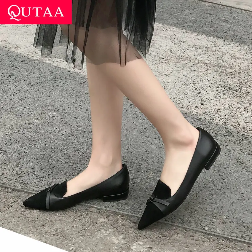QUTAA/2019 г. Женские туфли лодочки модные весенние тонкие на низком каблуке из