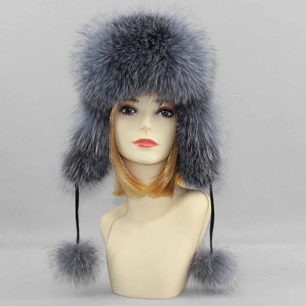 Hot Sale Natural Fox Fur Hat Women Thick Warm Real Fox Fur Cap Winter Fox Fur Bomber Hat Free Shipping