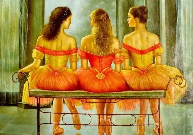 

wholesale oil painting--GOOD ART -HOME office club Ballet three dancing girls TOP Decorative art PRINT PAINTING on canvs