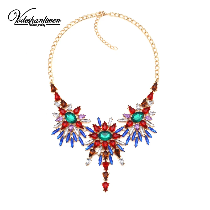 Vodeshanliwen New Luxury Brand Crystal Necklaces & Pendants Sexy Women Wedding Collar Statement Necklace Colorful Accessories | Украшения