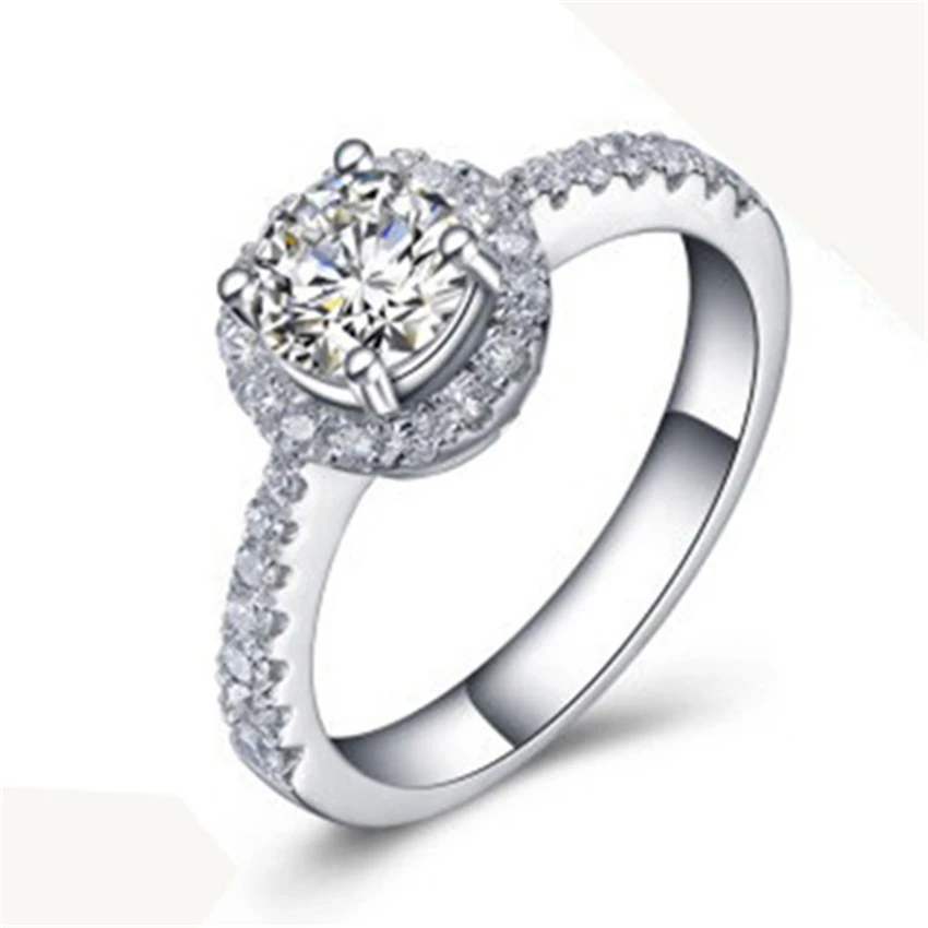 

Luxury 0.5Ct Round Cut Silver Diamond Ring 925 Sterling Silver Ring for Women Bright Jewelry Bridal