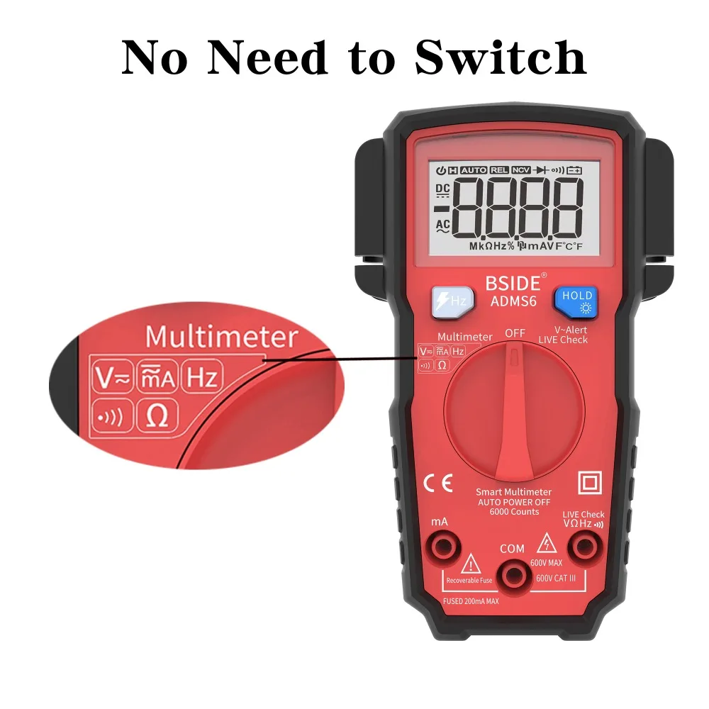 BSIDE ADMS6 Умный Цифровой мультиметр True-RMS 6000 отсчетов автоматический выбор угла