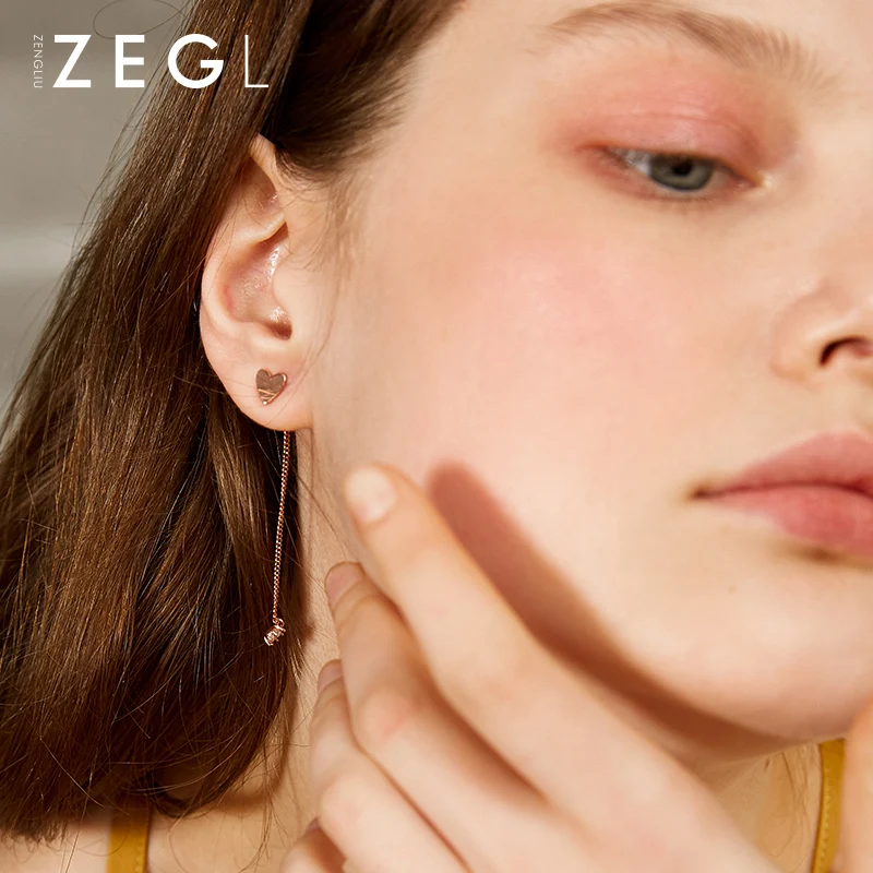 Женские асимметричные серьги ZEGL из серебра 925 пробы с сердечком простые для